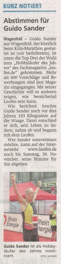 Presse Diepholzer Kreiszeitung - Guido Sander - 120 Kilo weniger für 42 Kilometer